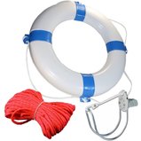 Rettungsring 57 + Leine + Halterung weiss/blau